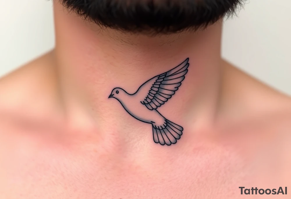 A realistic collared dove in flight, wings spread wide with soft gray and white feathers, symbolizing peace and freedom tattoo idea