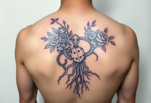 squid, knight intertwined with roses and tree roots rolling dice tattoo idea