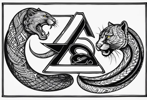 A snake and a panther wrap around the word "vitality" tattoo idea
