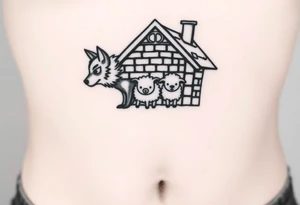 Three little pigs nursery Wolf and sheep as one hybrid 
animal hiding in a brick house from the big bad wolf I'll huff and puff blow house down tattoo idea