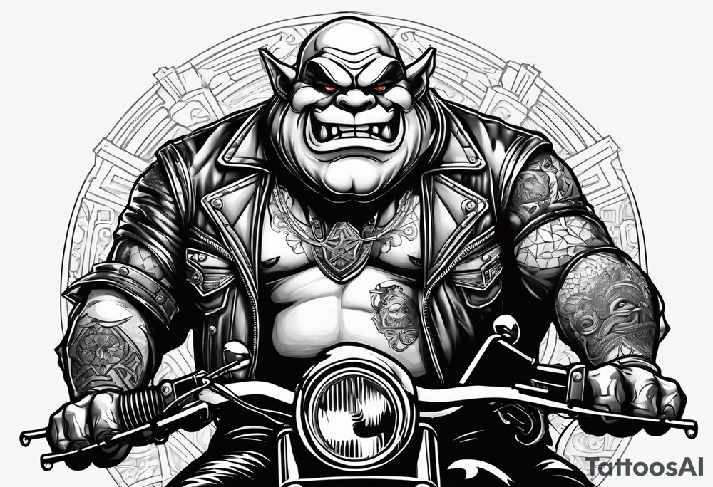 Ogre wearing leather riding a Harley Davidson tattoo idea Ogre wearing leather riding a Harley Davidson tattoo idea