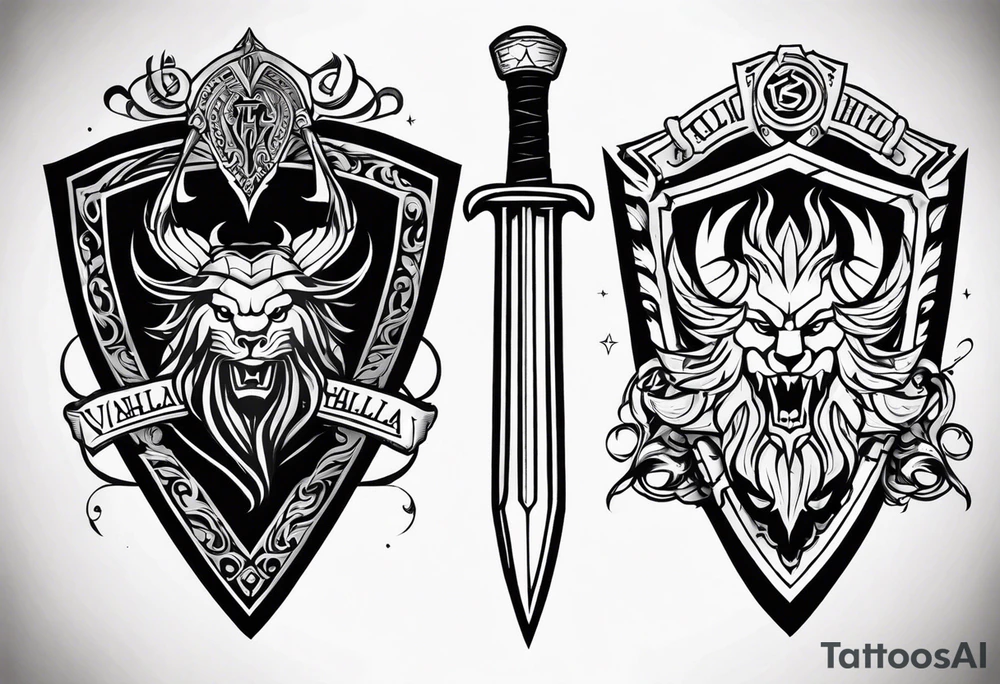 Valhalla sword shield tattoo idea