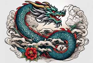 Asian dragon wrapping around an anchor centered on the Korean flag tattoo idea