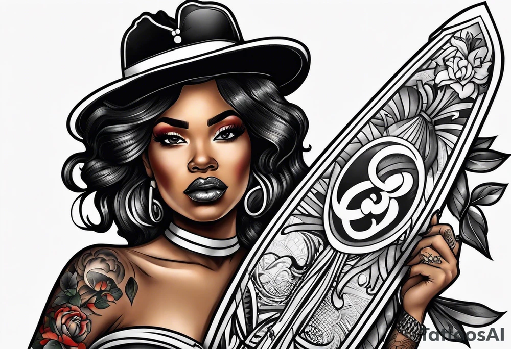 traditional style tattoo with a black woman skateboarding tattoo idea