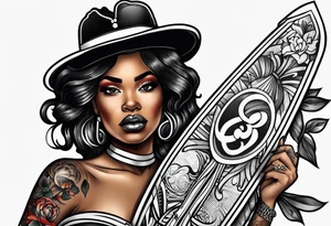 traditional style tattoo with a black woman skateboarding tattoo idea
