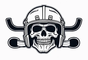 hockey skull mis shaped jaw and 
with helmet and puck tattoo idea