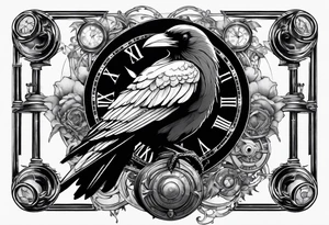 Raven sitting on a clockwork tattoo idea