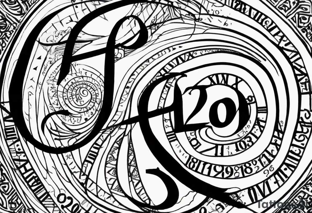 Spiraling down arm, Roman numeral of these dates 12/26/1997, 12/12/1998, 02/28/2019, 06/17/2023 tattoo idea