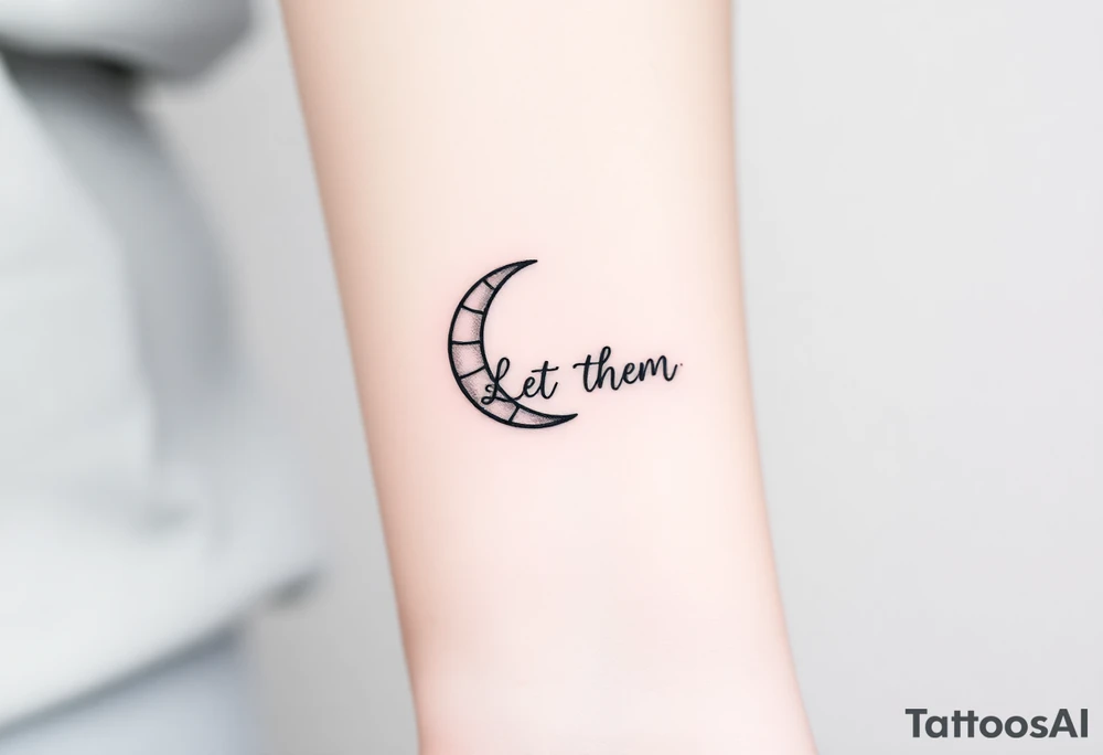 croissant de lune mystique avec le text Let Them tout en longeur tattoo idea