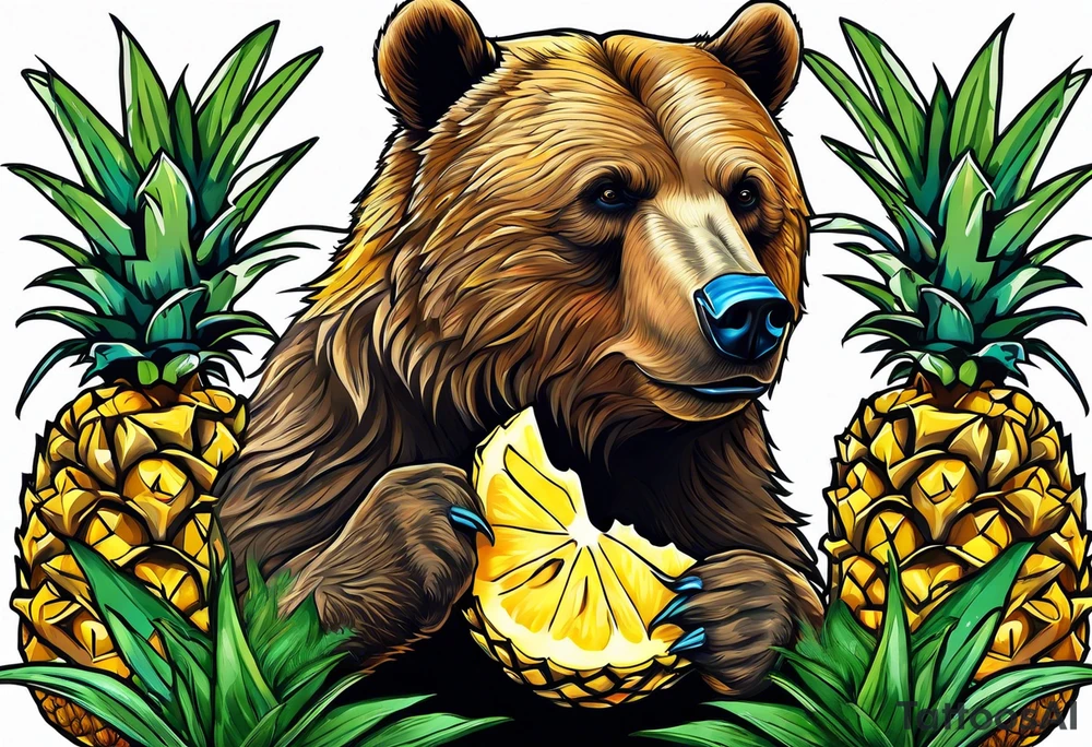Bear eating pineapples tattoo idea