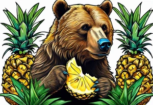 Bear eating pineapples tattoo idea