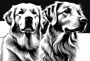 two dogs one is a dark colored golden retriever and the other is a light colored Labrador. They are happy. tattoo idea