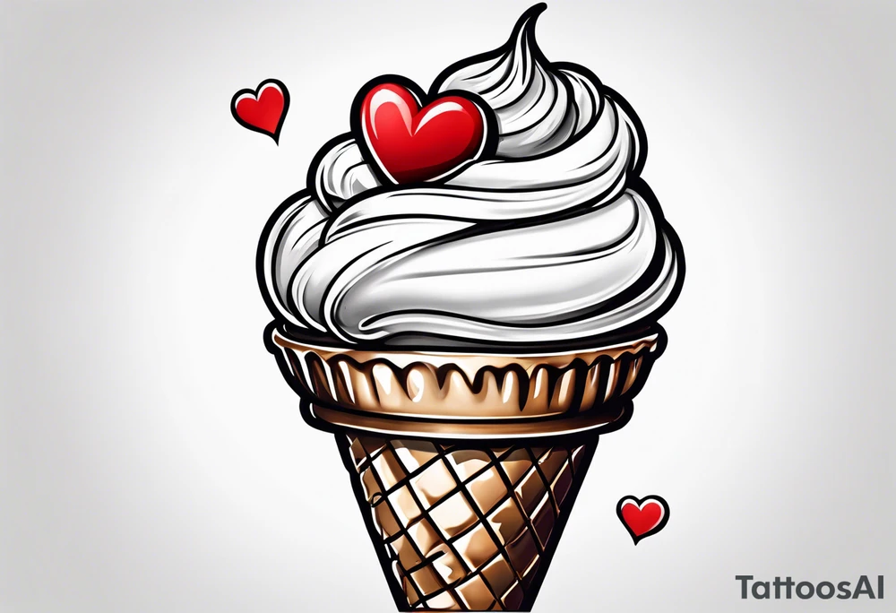 black and white ice cream cone with small red heart on it somewhere. tattoo idea