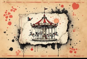 Tim Burton’s forgotten carousel ticket lies torn and weathered in dusty red, cream, and smudged ink black. tattoo idea