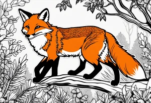 A playful fox with a bushy tail, set in a lush forest, illustrating cleverness and adaptability.” tattoo idea