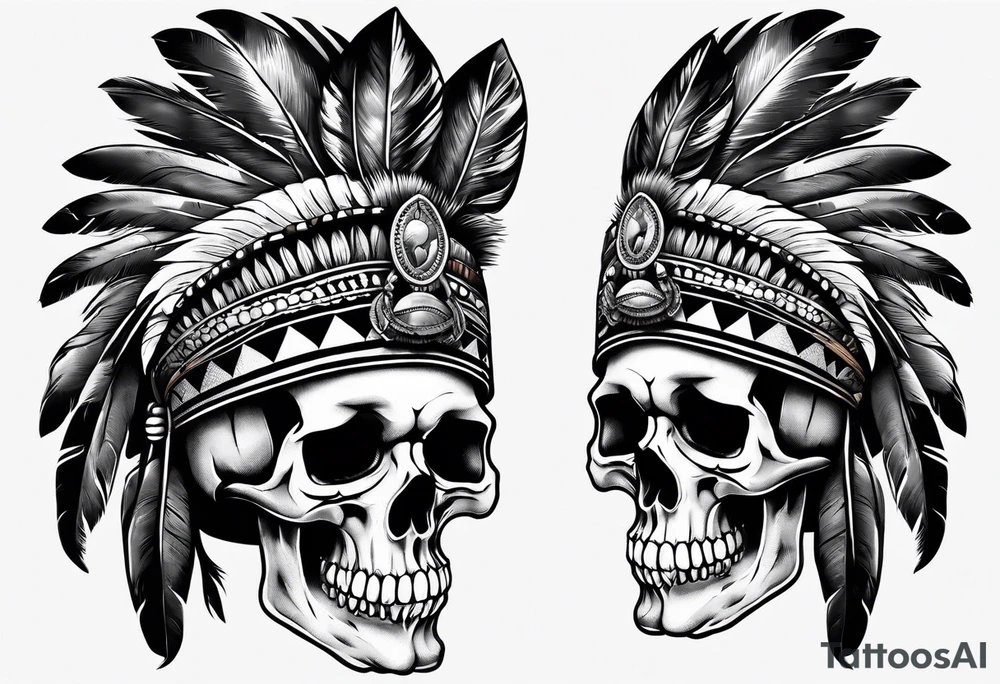 Skull with indian hat tattoo idea