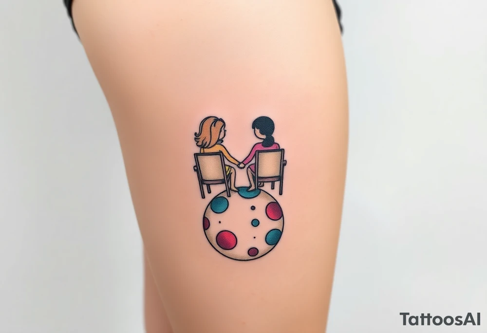 Two people holding hands, sitting in beach chairs, sitting on and planet tattoo idea