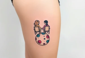 Two people holding hands, sitting in beach chairs, sitting on and planet tattoo idea