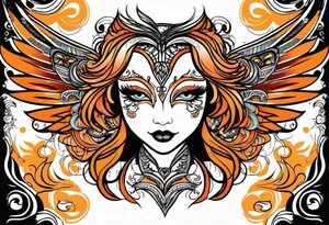 Angel masquerade face black and orange tattoo idea