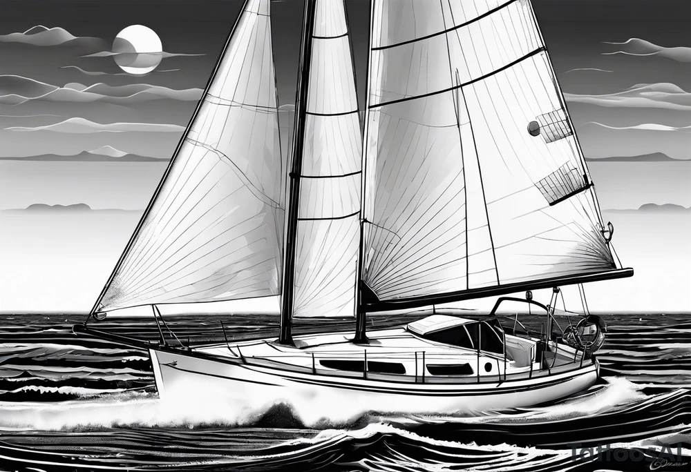 sailboat sail patched in such a way that it resembles a maritime lighthouse. tattoo idea