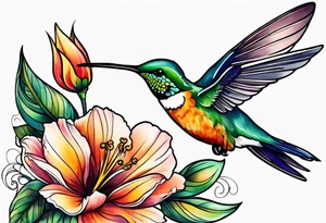 Flowers and humming bird with the name Kieanna tattoo idea