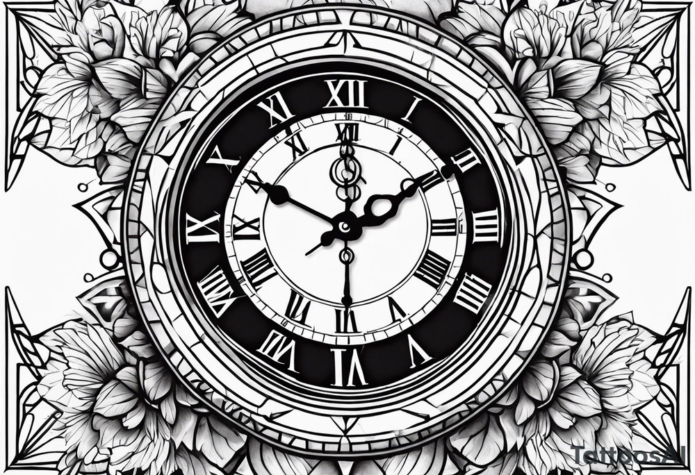 Children’s name, time piece tattoo idea
