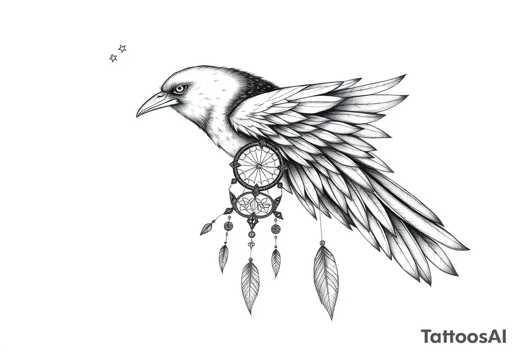 Raven dream catcher milky way moon shooting star tattoo idea