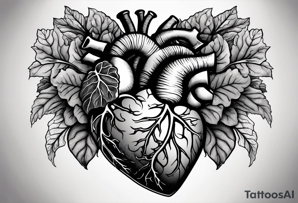 Manly Human heart intertwined with cabbage leaves and word survivor tattoo idea