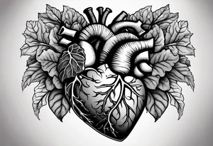 Manly Human heart intertwined with cabbage leaves and word survivor tattoo idea