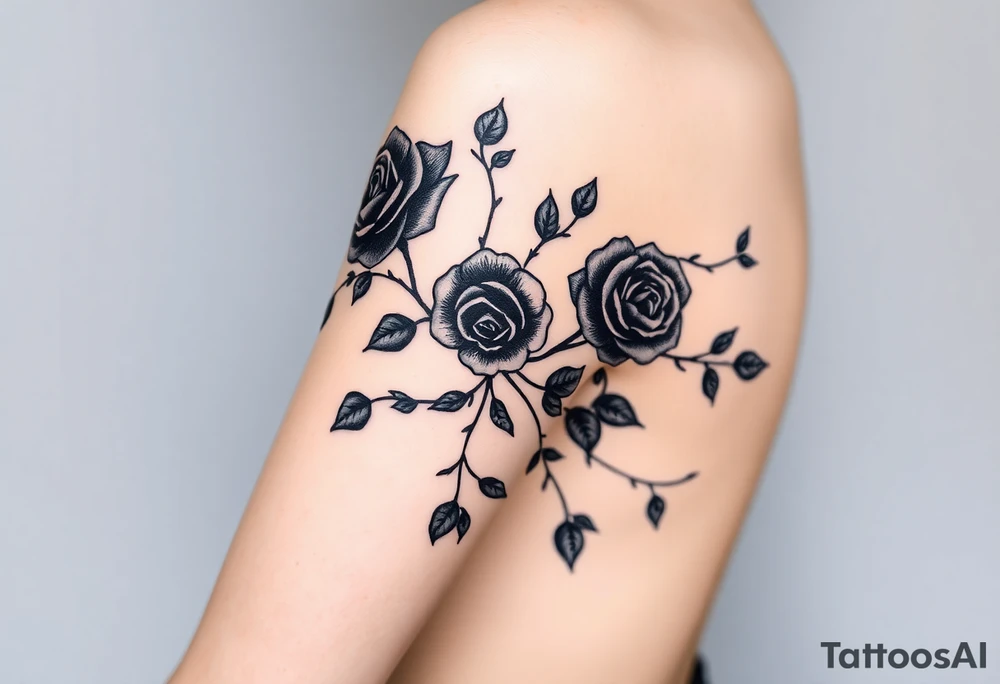 Black Roses with vines  dark shaded with blue monarch tattoo idea