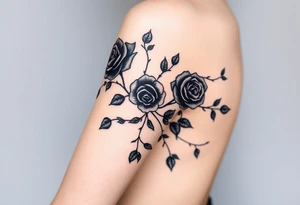 Black Roses with vines  dark shaded with blue monarch tattoo idea