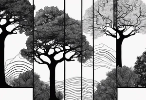 close up line drawing of 5 trees tattoo idea