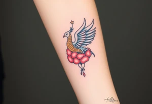 A phoenix rising out of a brain colorful tattoo idea