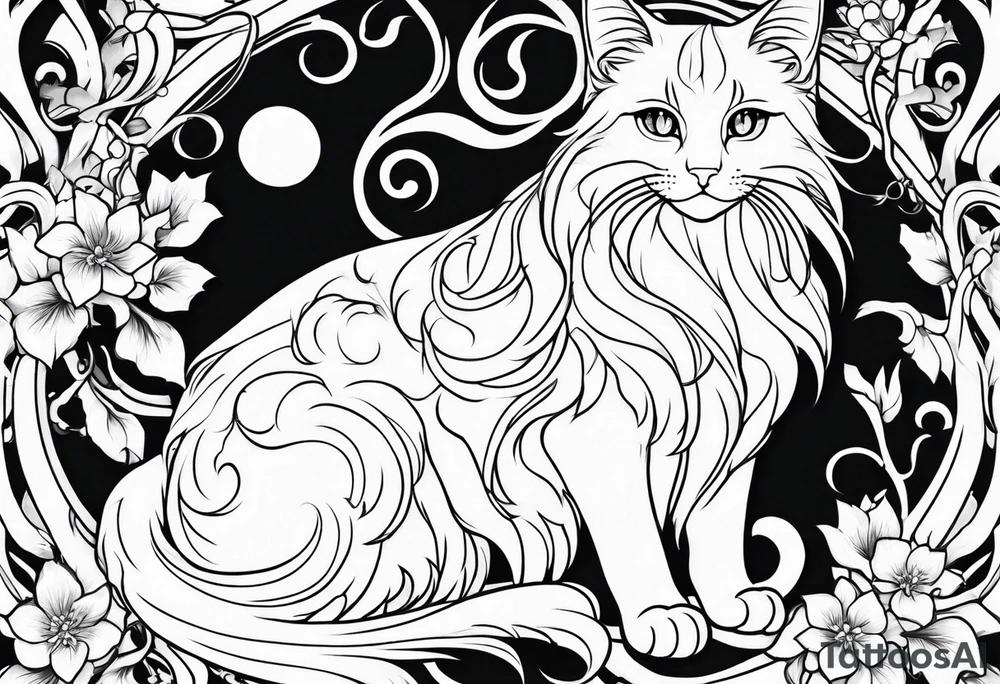 Anime cat covered in flowery vines, forearm tattoo tattoo idea