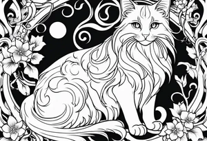 Anime cat covered in flowery vines, forearm tattoo tattoo idea