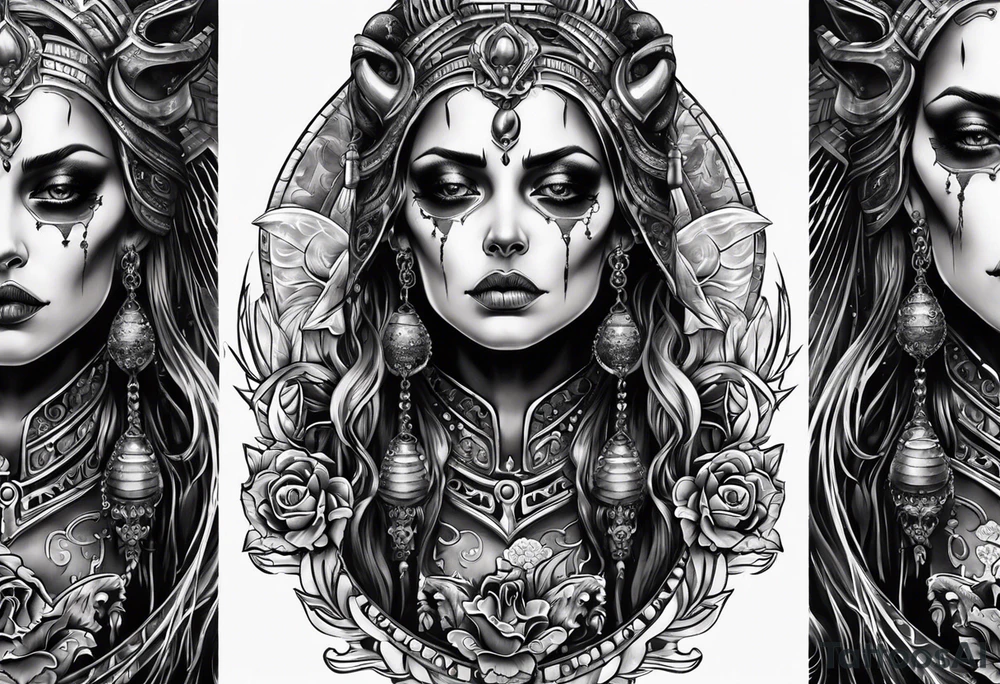 Mujer demonio calavera tattoo idea