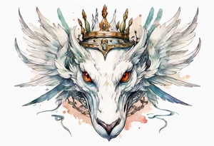 a white bird-serpent hybrid, wearing an iron crown on its head tattoo idea