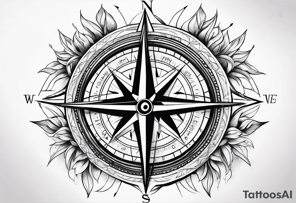 compass rose with long straight lines tattoo idea