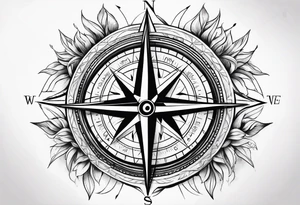 compass rose with long straight lines tattoo idea