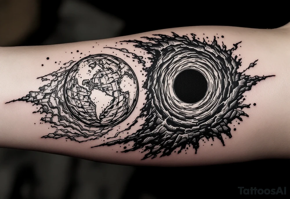 2 different worlds on both sides of a black hole tattoo idea