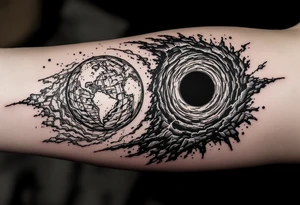 2 different worlds on both sides of a black hole tattoo idea
