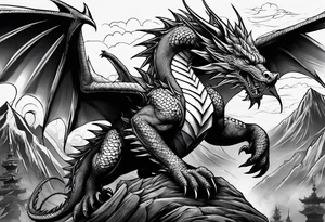 aztech dragon climbing mountain tattoo idea