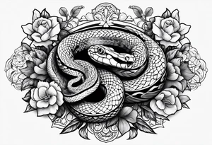 Snake with cross and flowers tattoo idea