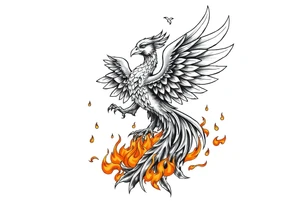 magnificent phoenix rising from golden flames with trailing embers tattoo idea