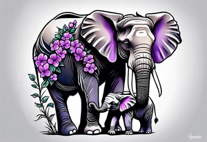 Elephant passing lilacs to a baby elephant tattoo idea