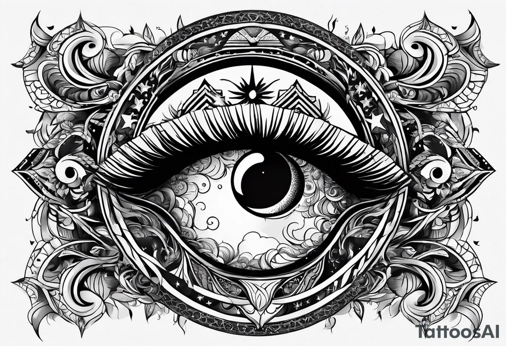 Eye, moon and sun tattoo idea