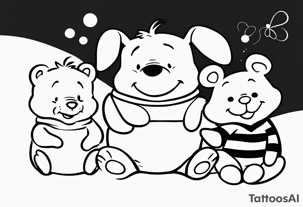 Winnie the Pooh with Piglet and Tigger and Hunny Pot tattoo idea