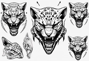 cybernetic ocelot full body teeth showing tattoo idea