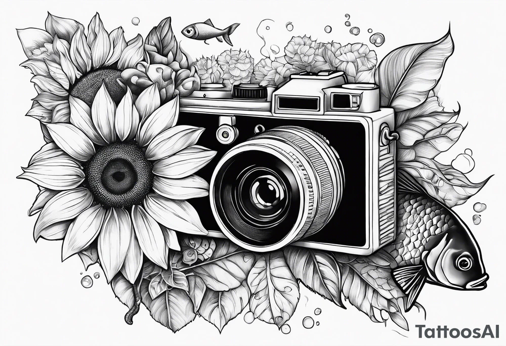sunflower, camera, fish, tattoo idea