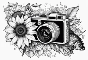 sunflower, camera, fish, tattoo idea